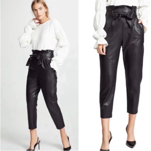 Amanda Uprichard Pants - Amanda Uprichard Black faux leather Cropped paper bag Pants.  M
